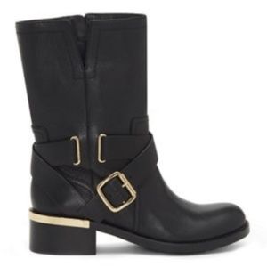 Vince Camuto Wethima Leather Block Heel Moto Boots
